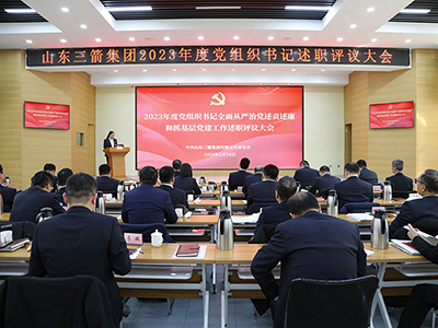 山东pp电子模拟器集团党委召开2023年度党组织书记全面从严治党述责述廉和抓基层党建工作述职评议会议